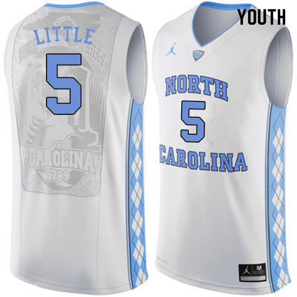 Youth #5 Nassir Little North Carolina Tar Heels College Basketball Jerseys Sale-White